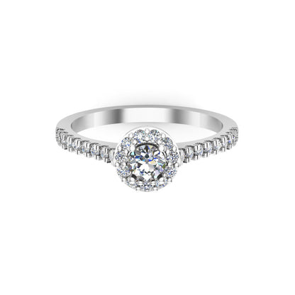 Anello di fidanzamento RKC Moissanite taglio rotondo Halo Flower Halo per donna argento 925 placcato oro giallo 14 carati peso 1,60 g