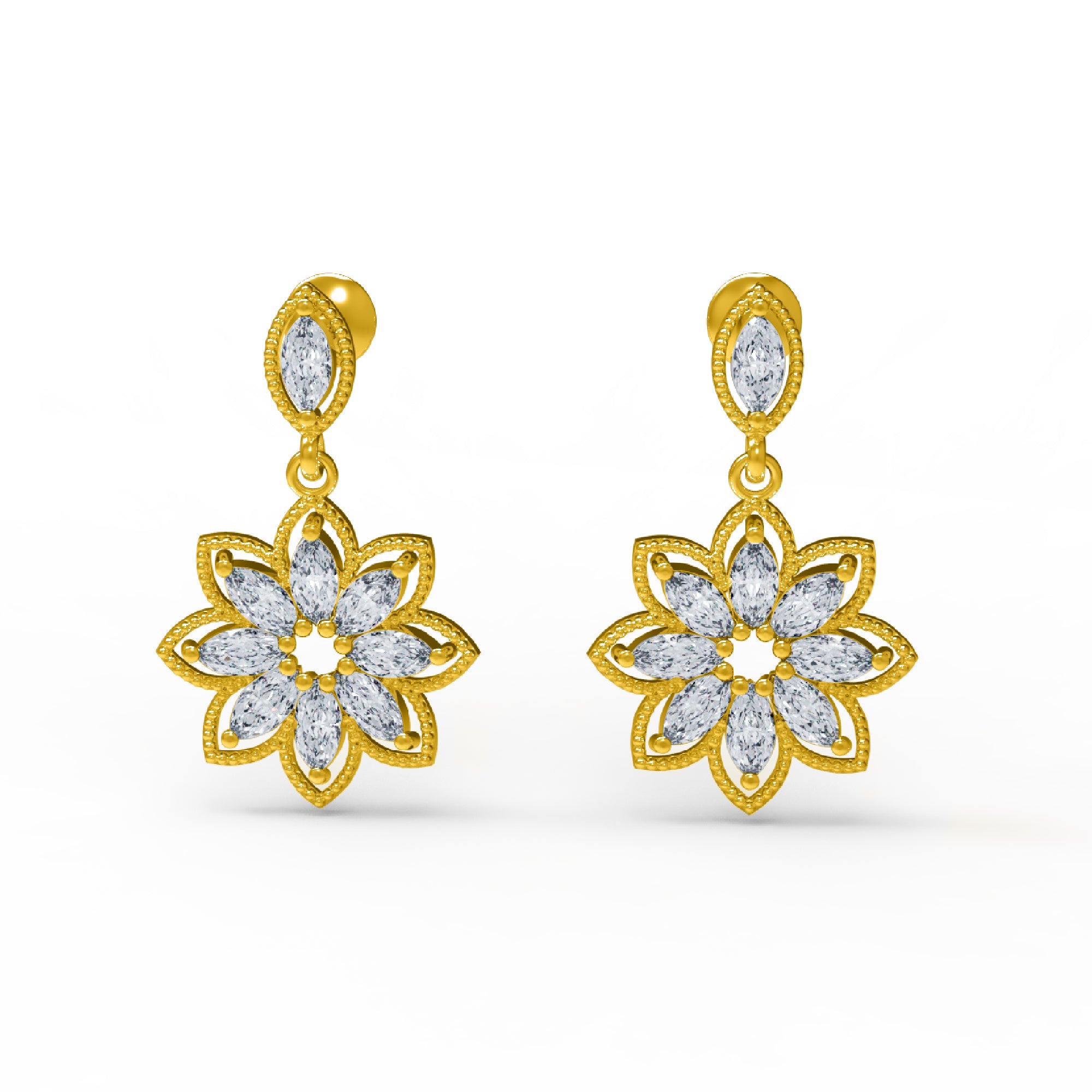 Orecchino da donna a goccia marquise in argento sterling RKC 925 con rosa 14k su peso 6,50 GM, altezza 32,50 mm