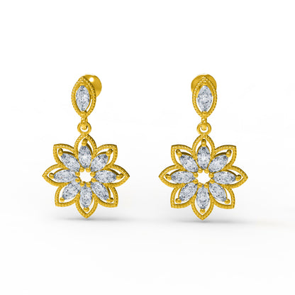 Orecchino da donna a goccia marquise in argento sterling RKC 925 con rosa 14k su peso 6,50 GM, altezza 32,50 mm