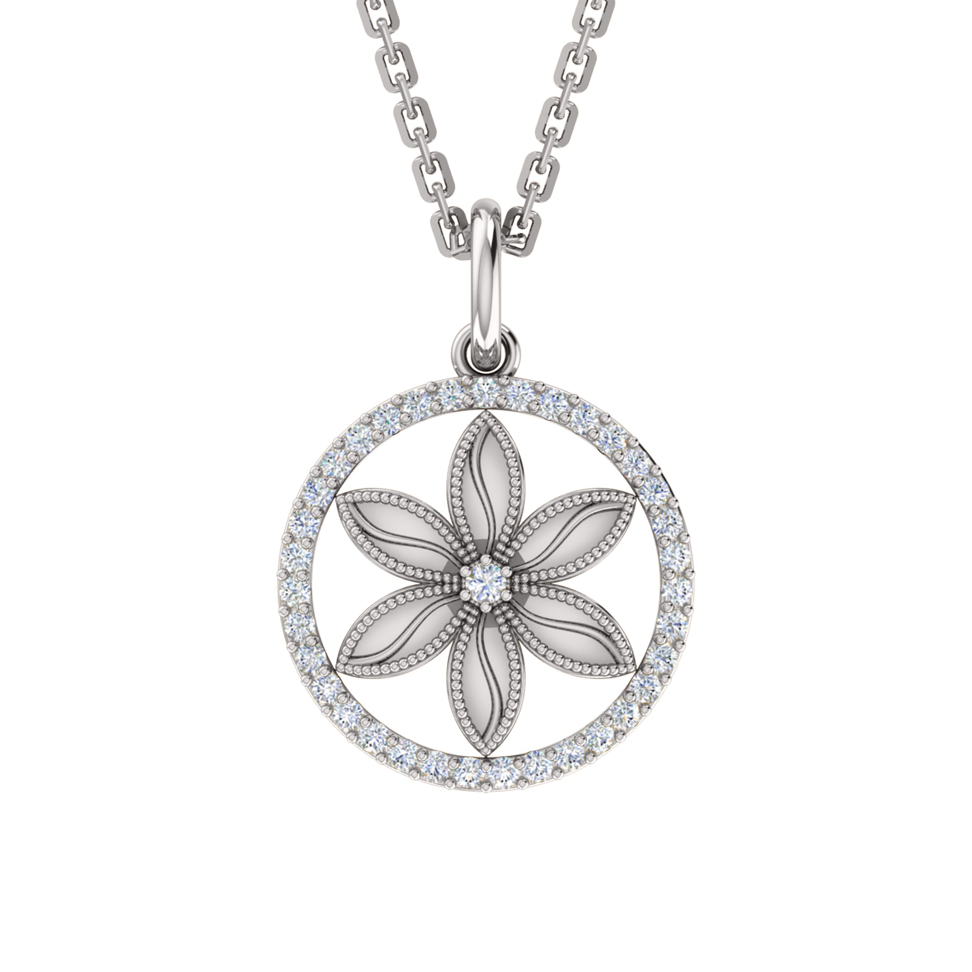 RKC 0,33 Karat Blumen-Moissanit-Anhänger, 925er Silberschmuck, 14 Karat Roségold vergoldet, Gewicht 4,10 g, Höhe 21,80 mm