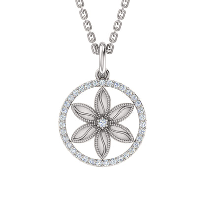 RKC 0,33 Karat Blumen-Moissanit-Anhänger, 925er Silberschmuck, 14 Karat Roségold vergoldet, Gewicht 4,10 g, Höhe 21,80 mm