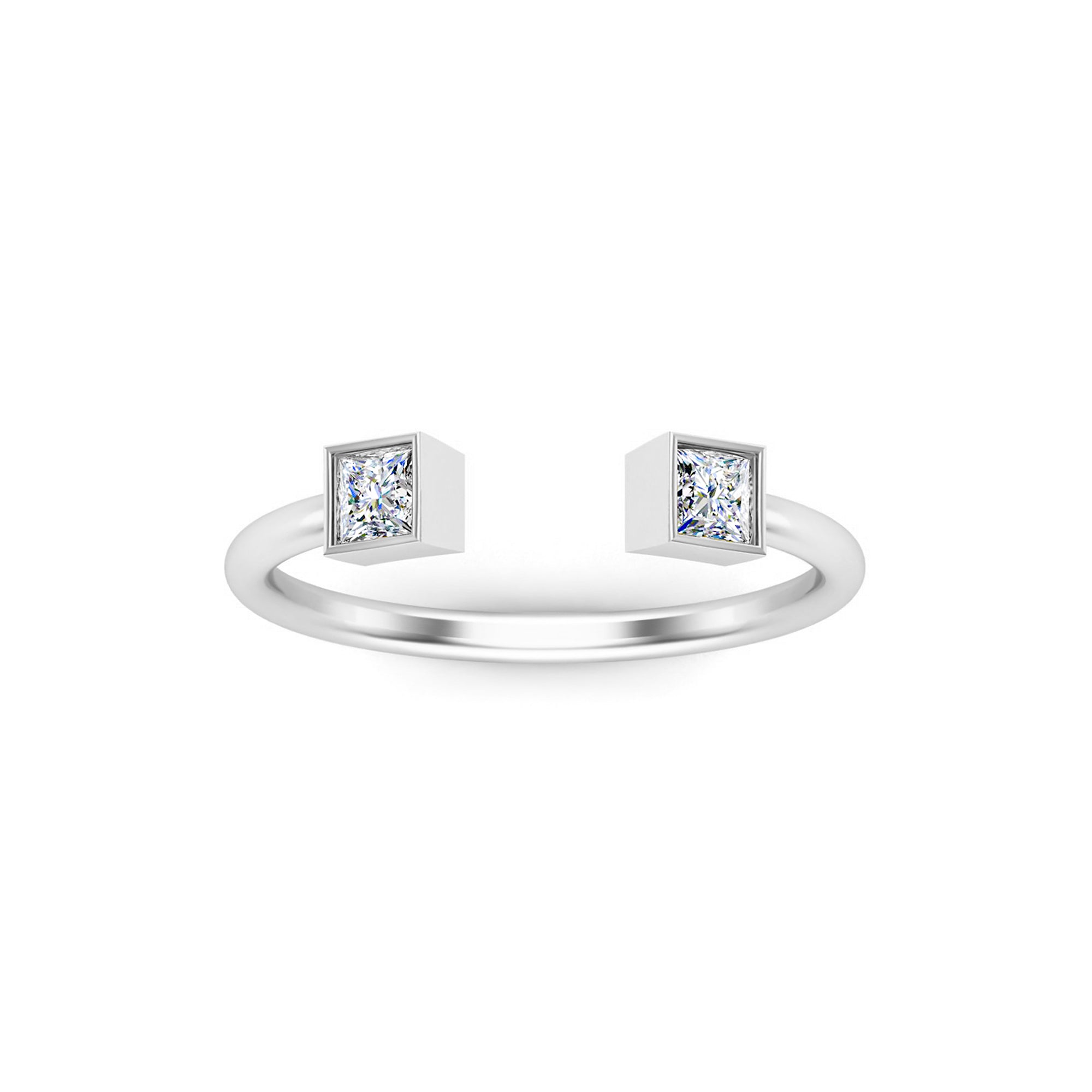 RKC-Moissanit-Prinzessin-Schliff-Ring mit offenem Band, zierlicher Ring aus 925er-Sterlingsilber, 14-Karat-Rosévergoldung, Gewicht 1,30 g, Breite 1,60 mm