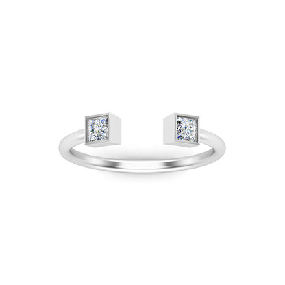RKC-Moissanit-Prinzessin-Schliff-Ring mit offenem Band, zierlicher Ring aus 925er-Sterlingsilber, 14-Karat-Rosévergoldung, Gewicht 1,30 g, Breite 1,60 mm