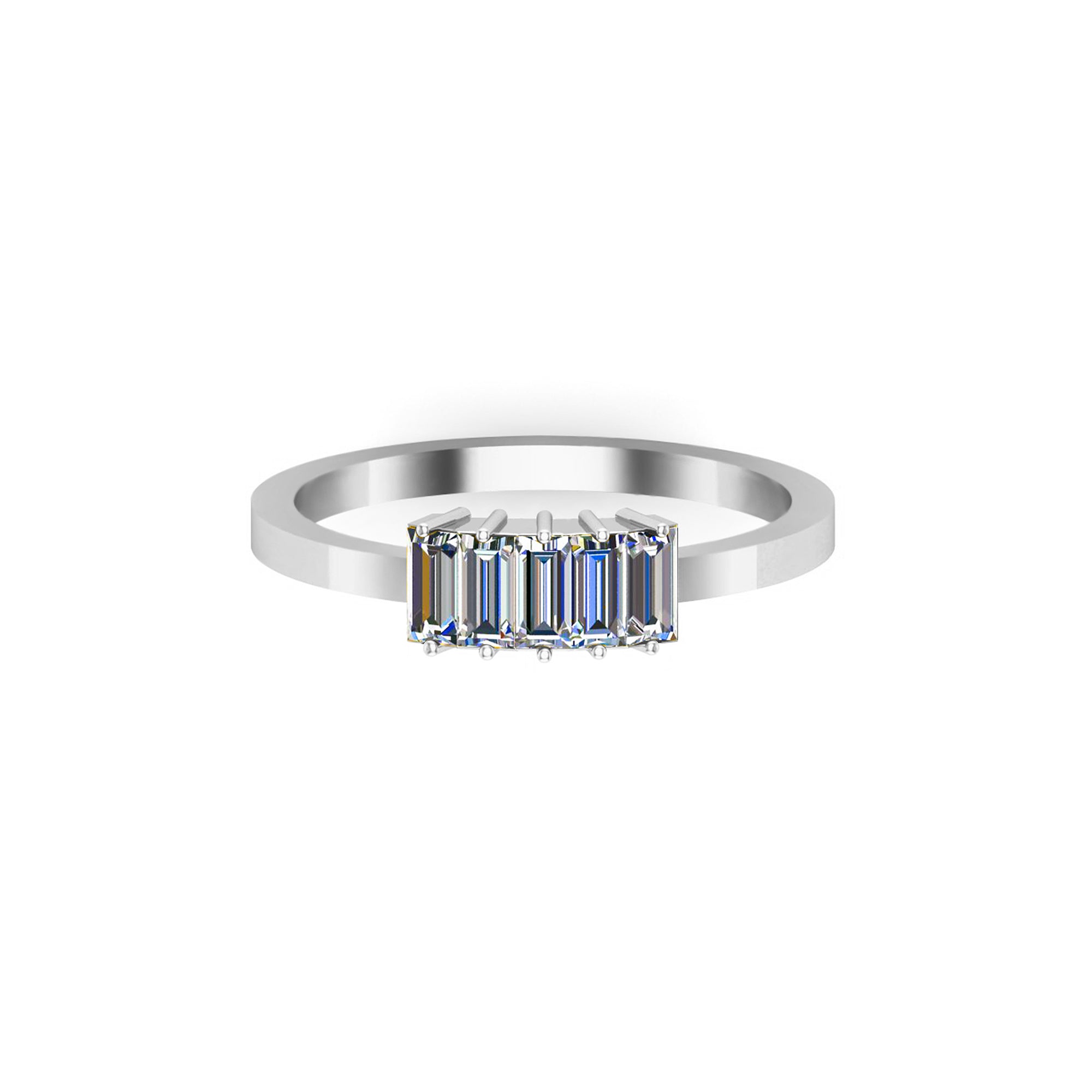 RKC Baguette Moissanit Damen-Geschenkring mit Versprechensband, 925er Silber, 14 Karat Gelbgold vergoldet, Gewicht 1,60 g, Breite 1,60 mm
