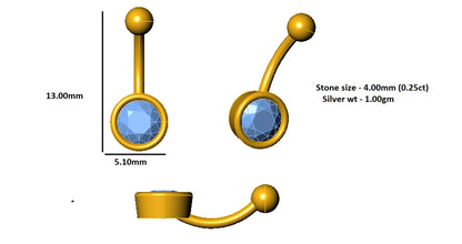 RKC JEWELRY Damen-Bauchnabel aus 925er Sterlingsilber, 14 Karat Gelbgold vergoldet, Gewicht 1,00 g, HÖHE 13 mm
