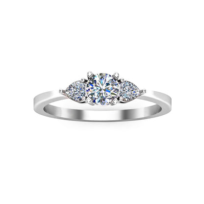 RKC Runder Moissanit-Drei-Steine-Jubiläumsgeschenkring aus 925er Silber mit 14 Karat Gelbgold vergoldeter Ring für Sie, Gewicht 1,50 g, Breite 1,60 mm