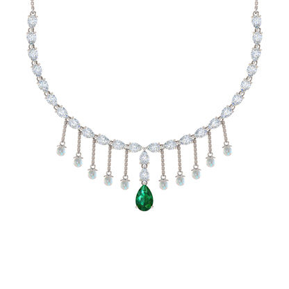 RKC Silver Statement Necklace 24 Carat Cubic Zirconia Necklace For Our Better Half Person Weight- 15gm