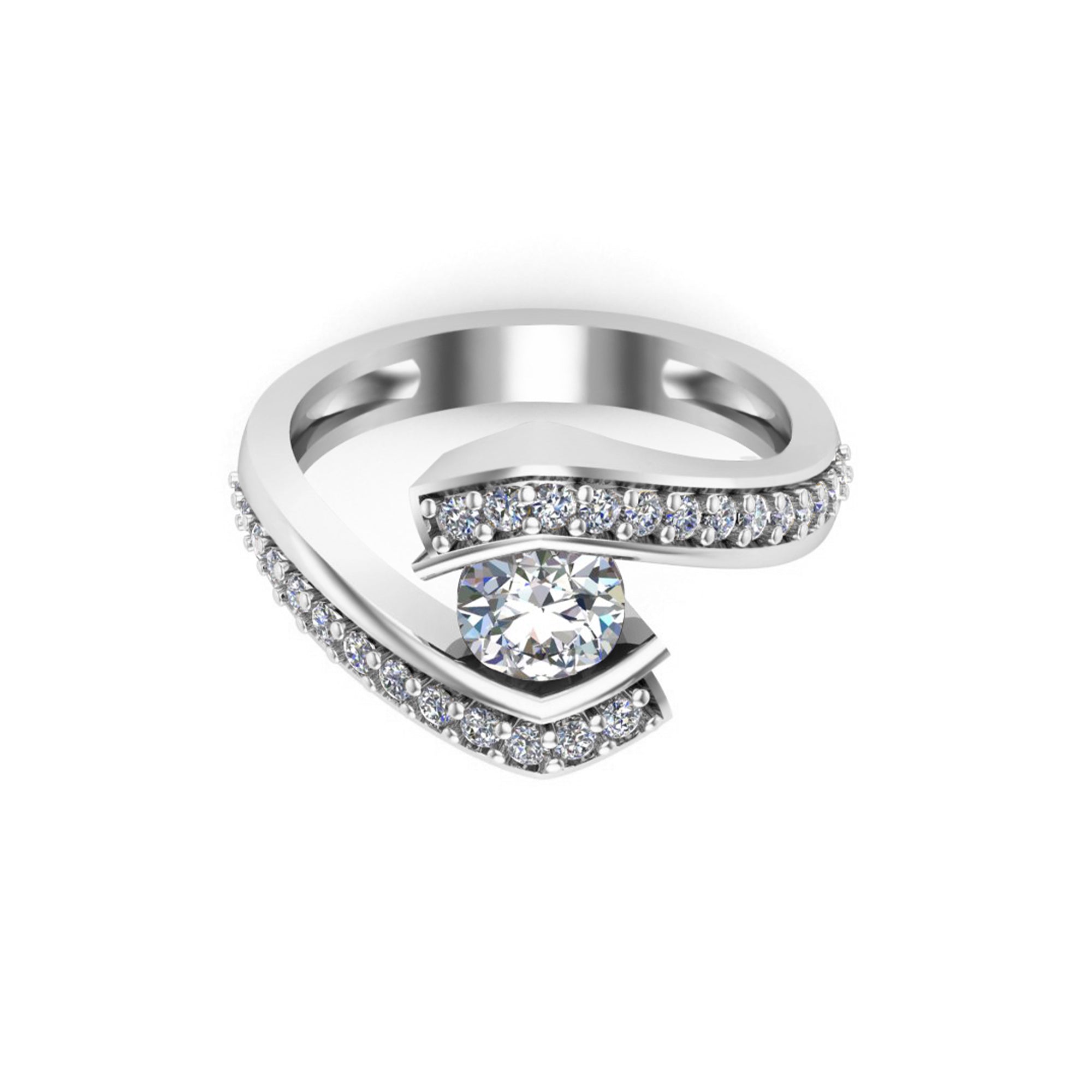 Anello bypass anniversario di fidanzamento con moissanite taglio rotondo RKC Argento sterling 925 placcato oro rosa 14 carati Peso 3,2 g