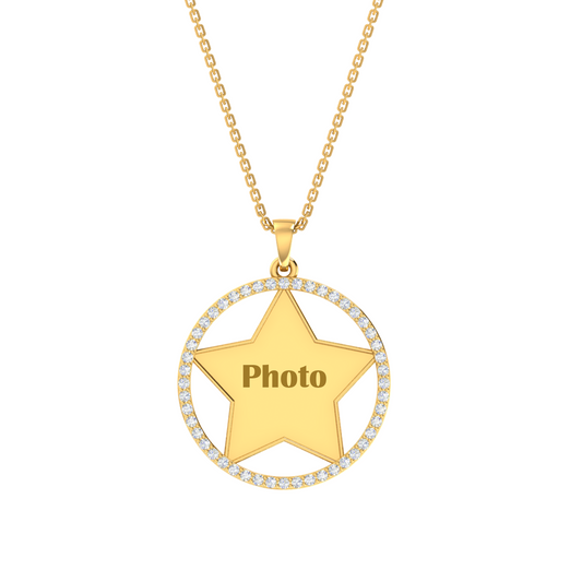 RKC Star Shape Cubic Zirconia Memory Add Own Photo Pendant 14k Yellow Gold Plated Weight-5.50 gm