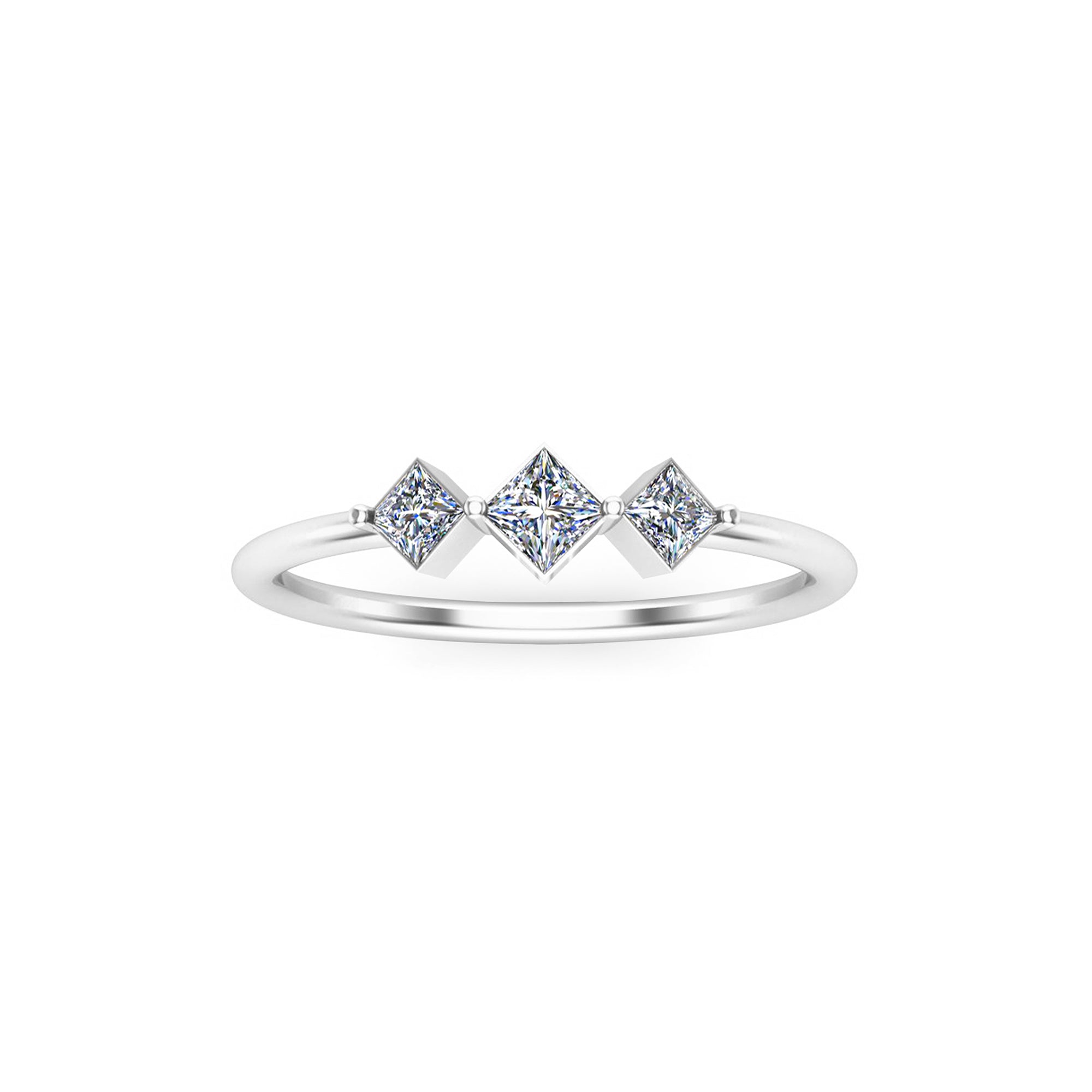 RKC Moissanit Drei-Stein-Prinzessin-Ring, 14 Karat Gelbgold vergoldet, 925er Silber, Gewicht 1,20 g, Breite 1,50 mm
