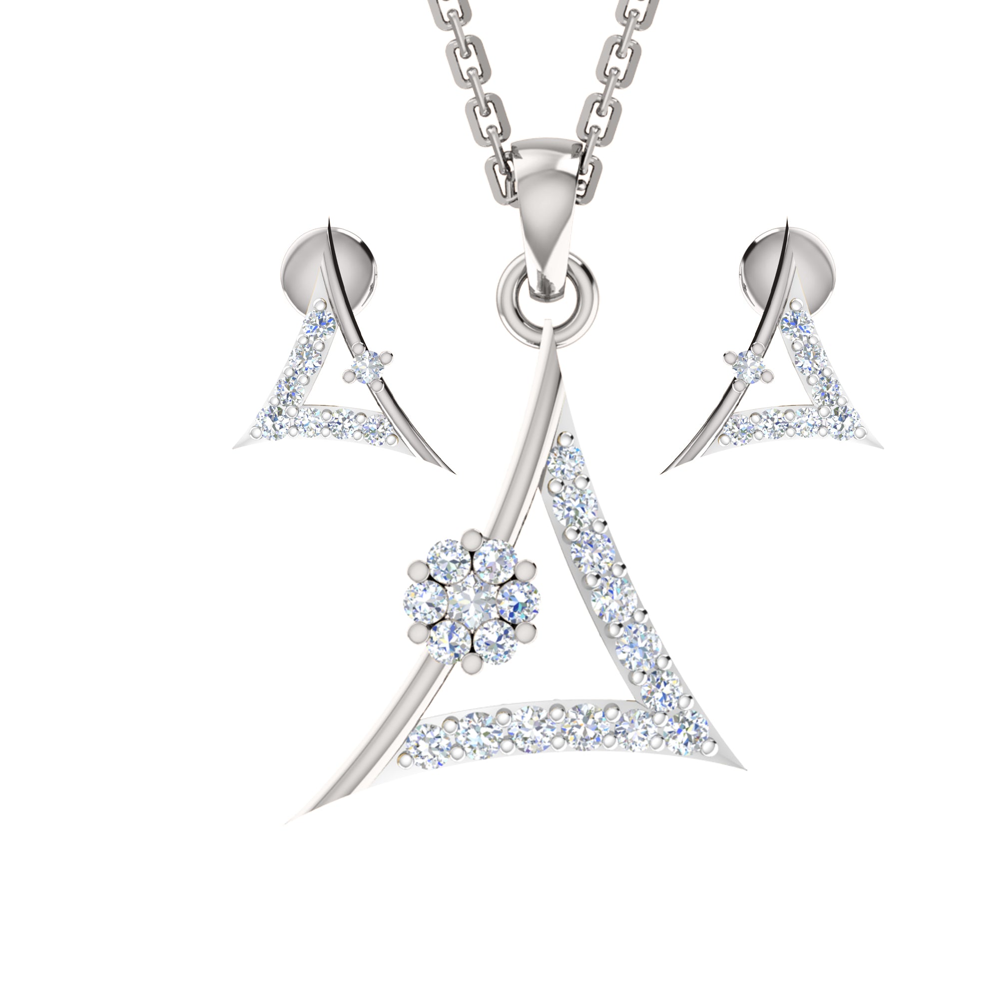 RKC 925 Silber Golden Gesamtgewicht 0,55 ct Moissanit Anhänger Gewicht 3,40 gm und Gewicht Ohrring 1,80 gm Set mit 14K Roségold plattiert
