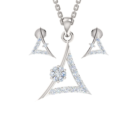 RKC 925 Silber Golden Gesamtgewicht 0,55 ct Moissanit Anhänger Gewicht 3,40 gm und Gewicht Ohrring 1,80 gm Set mit 14K Roségold plattiert