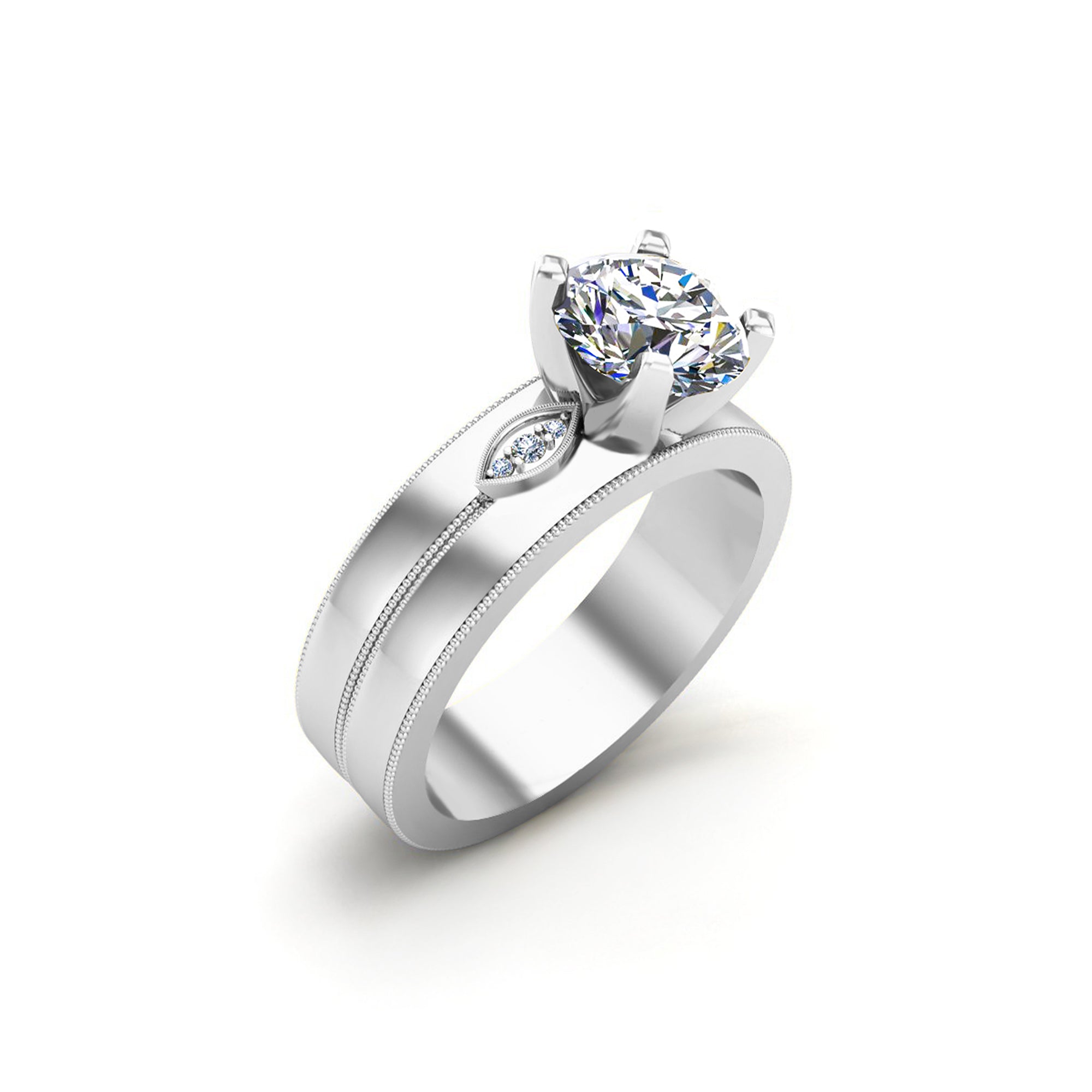Solitario rotondo in moissanite RKC con accenti Anello da donna in argento placcato in oro giallo 14 carati Peso 6,60 g Larghezza 5,60 mm