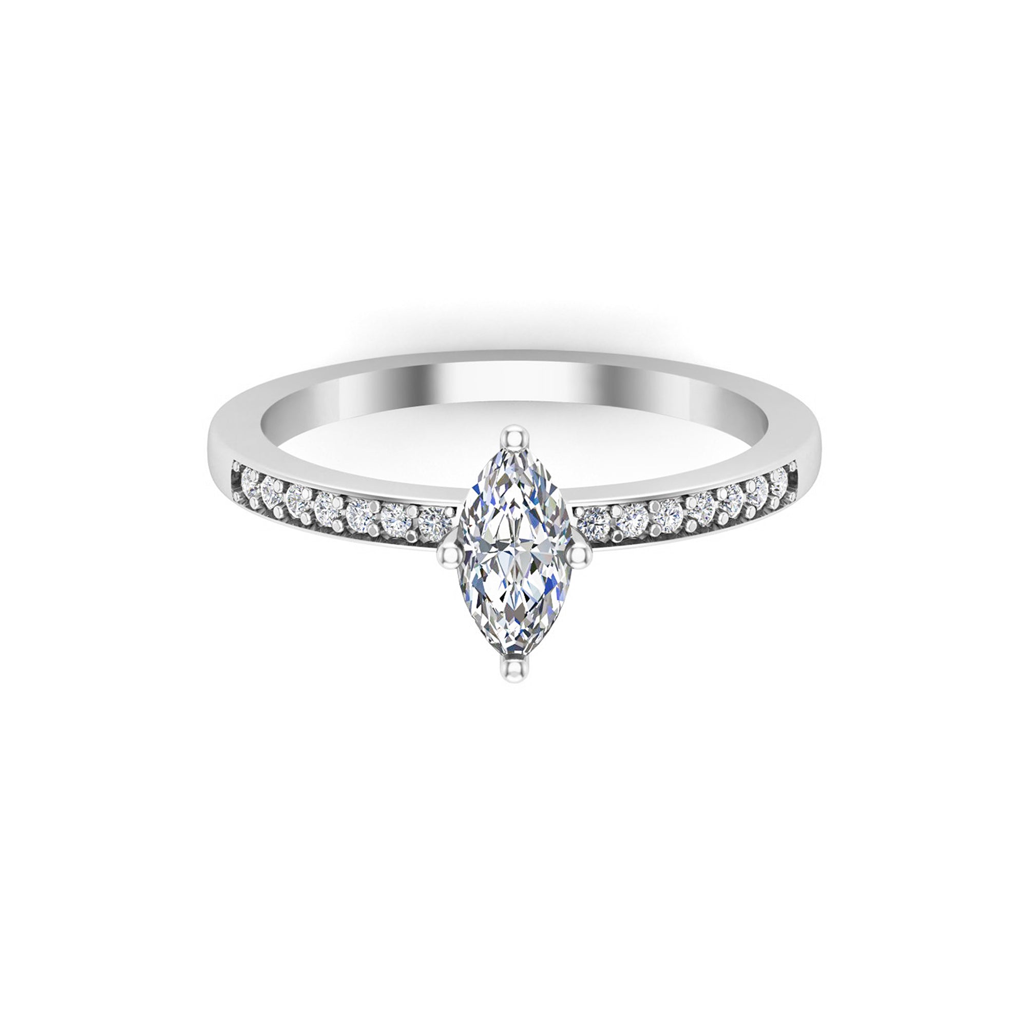 Solitario RKC Marquise Moissanite con accenti Fede nuziale in argento 925 placcato oro giallo 1,60 g