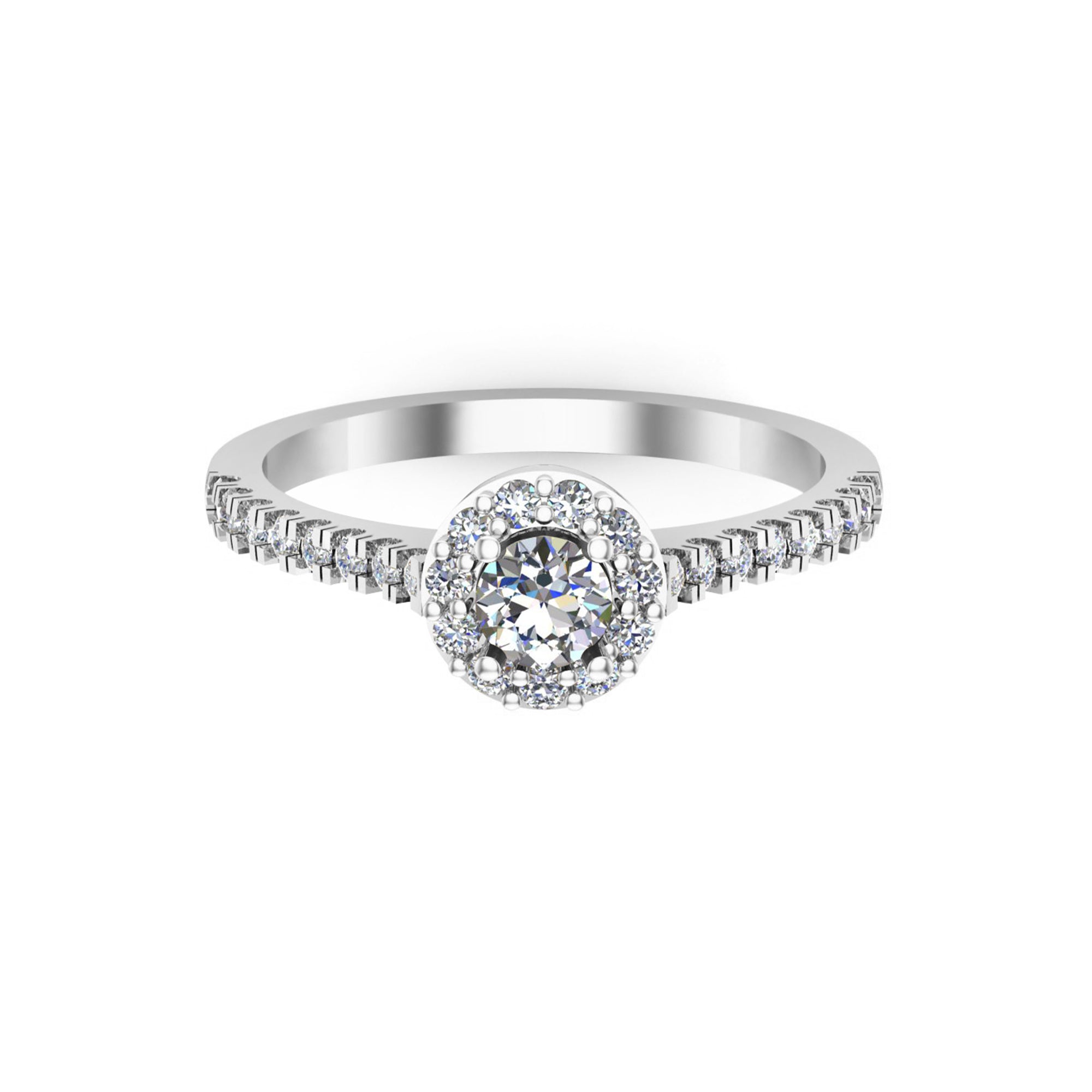 Anello di fidanzamento RKC Moissanite taglio rotondo Halo Flower Halo per donna argento 925 placcato oro giallo 14 carati peso 1,60 g