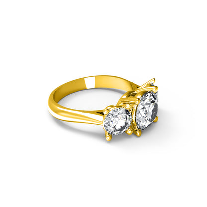 Fede nuziale rotonda con tre pietre Moissanite RKC, argento 925, placcato oro rosa 14 carati, peso 2,70 g, larghezza 2,60 mm