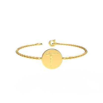 Bracciale iniziale a forma rotonda in argento sterling RKC 925, regalo per lei, placcato in oro giallo 14 carati, peso 3,25 g