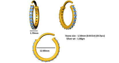 RKC JEWELRY Damen-Nasennadel aus 925er-Sterlingsilber, edler Moissanit, 14 Karat Gelbgold vergoldet, Gewicht 1,00 g