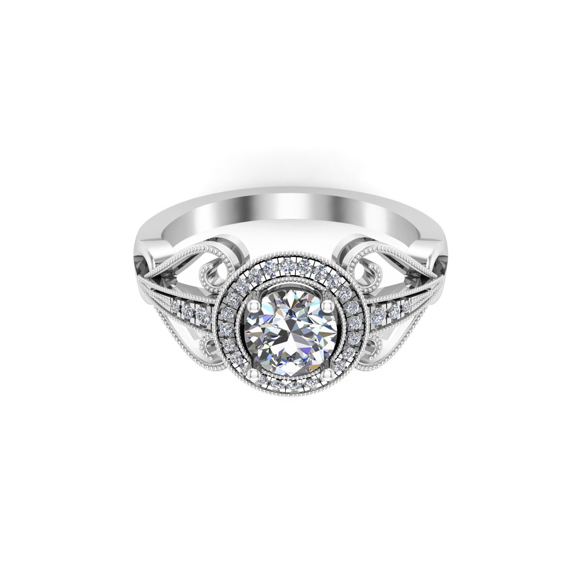 RKC Rundschliff-Moissanit-Art-Deco-Verlobungsring, 925er Silber, 14 Karat Roségold vergoldet, Gewicht 2,70 g, Breite 1,70 mm