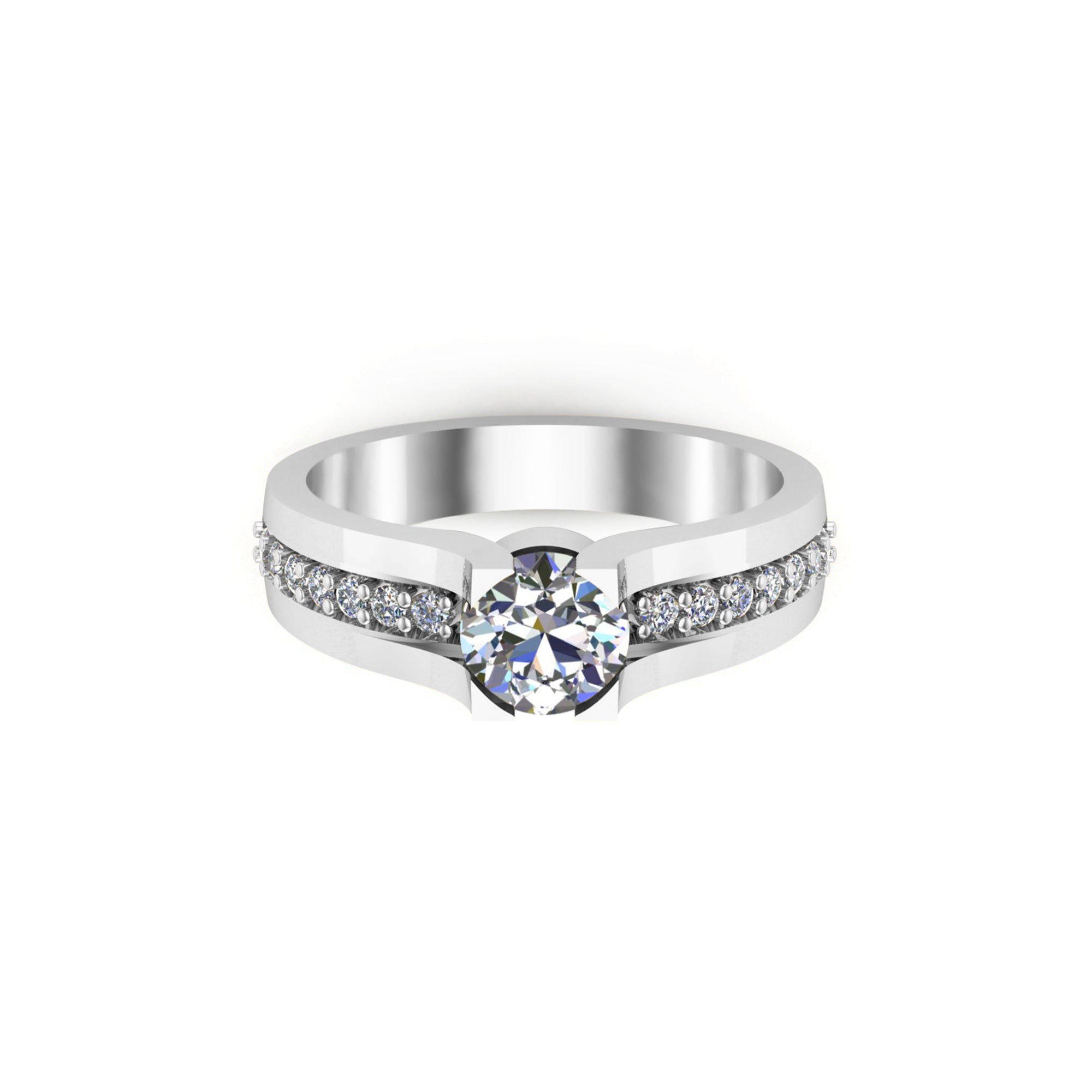 Solitario RKC Moissanite con accenti Micro Set Anello scopo Argento 925 Placcato oro giallo 14 carati Peso 3,2 g Larghezza 3,20 MM