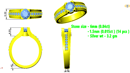 Anello di fidanzamento rotondo RKC con moissanite Anello in argento 925 placcato oro giallo 14 carati per donna Peso 3,2 g Larghezza 3,20 mm