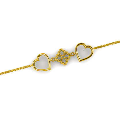 RKC 925 Sterling Silber Damen-Armband mit goldenem Herz, 14 Karat Gelbgold vergoldet, Gewicht 4,00 g, Höhe 12,00 mm