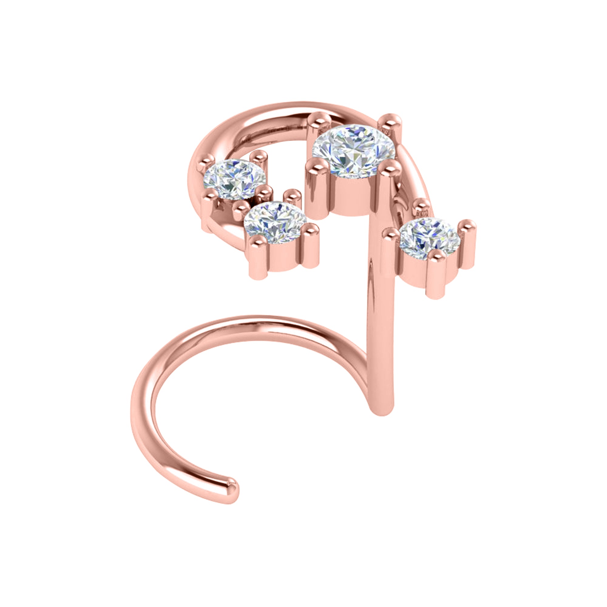 RKC JEWELRY Damen-Nasennadel aus 925er-Sterlingsilber, Moissanit, 14 Karat Roségold vergoldet, Gewicht 0,80 g