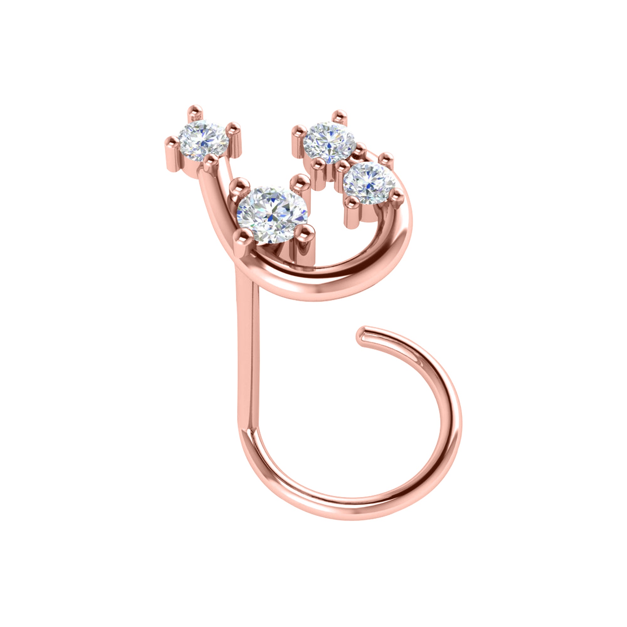 RKC JEWELRY Damen-Nasennadel aus 925er-Sterlingsilber, Moissanit, 14 Karat Roségold vergoldet, Gewicht 0,80 g