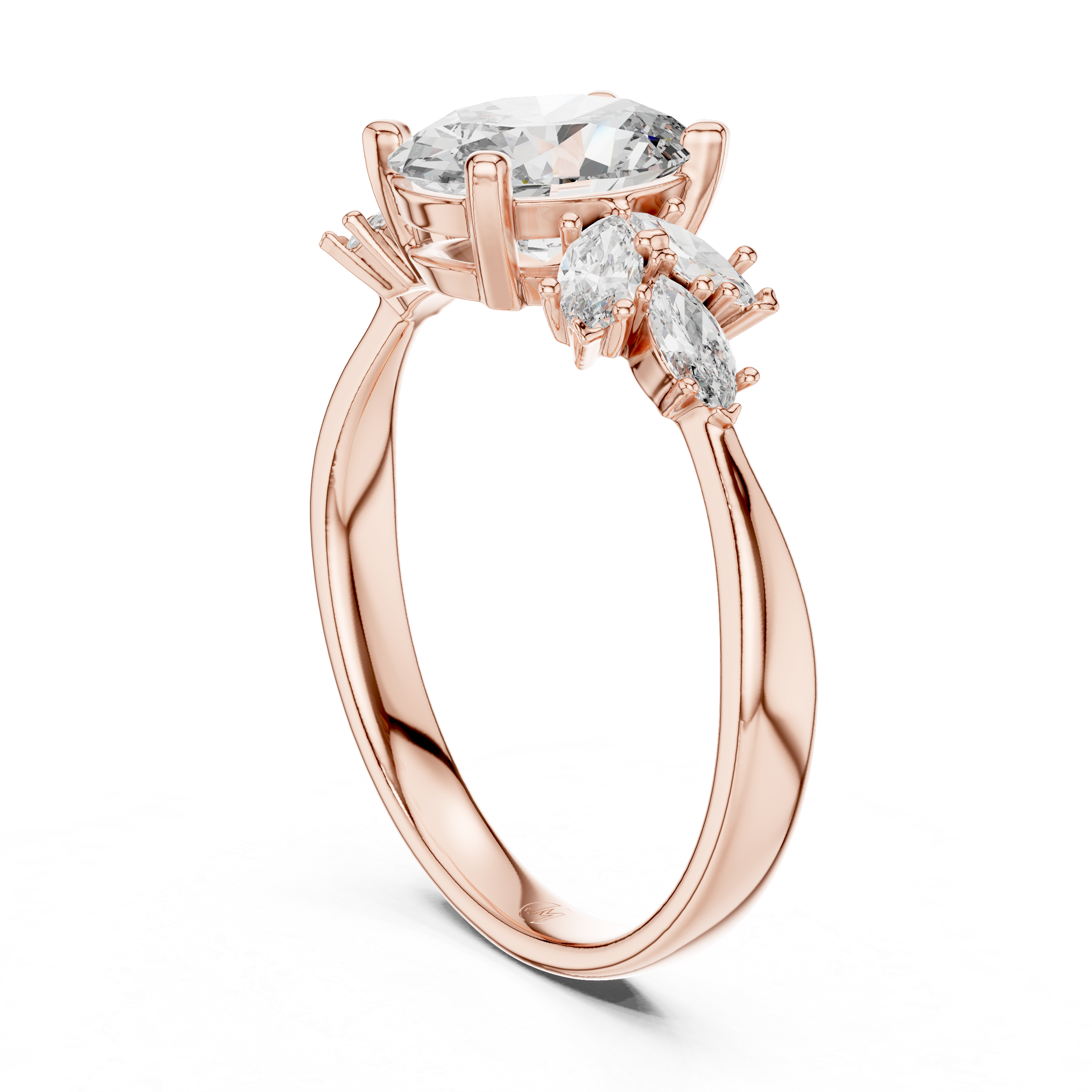 925 Silver Oval Moissanite Cluster Engagement Ring 14K Gold Plated