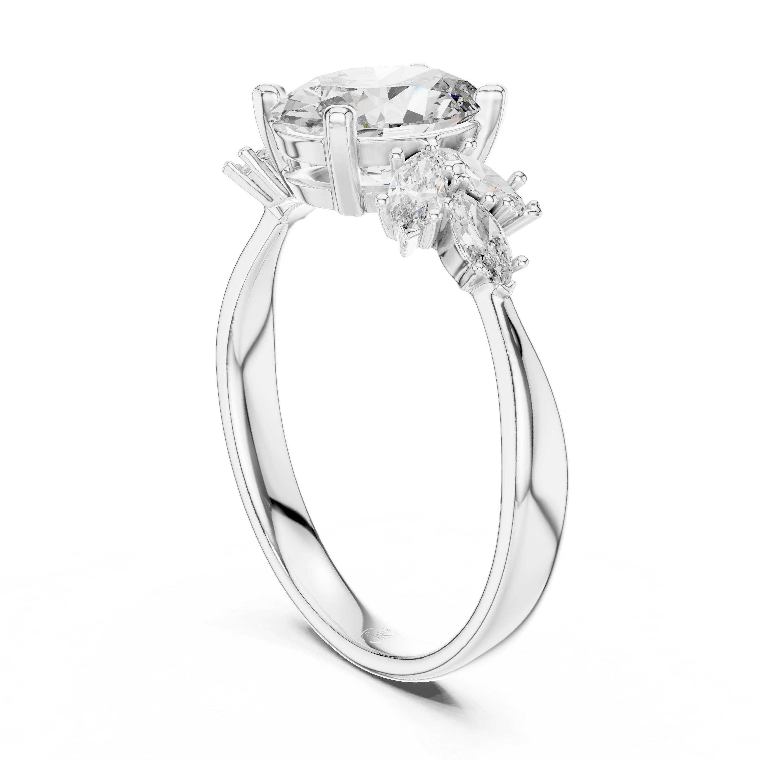 925 Silver Oval Moissanite Cluster Engagement Ring 14K Gold Plated