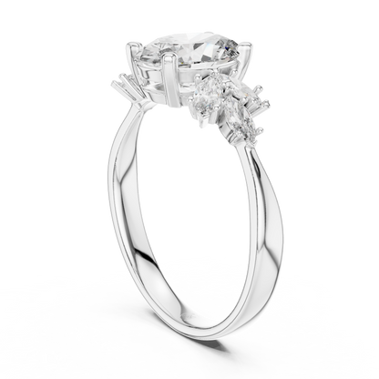 925 Silver Oval Moissanite Cluster Engagement Ring 14K Gold Plated