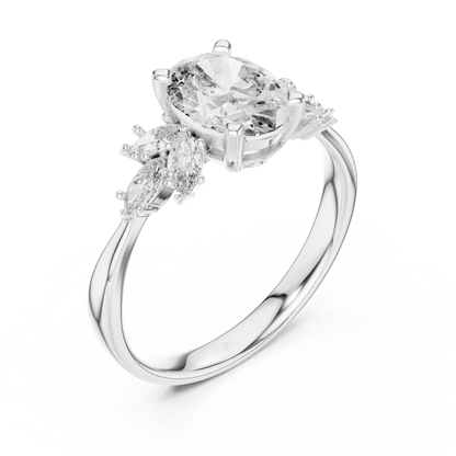 925 Silver Oval Moissanite Cluster Engagement Ring 14K Gold Plated