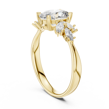 925 Silver Oval Moissanite Cluster Engagement Ring 14K Gold Plated