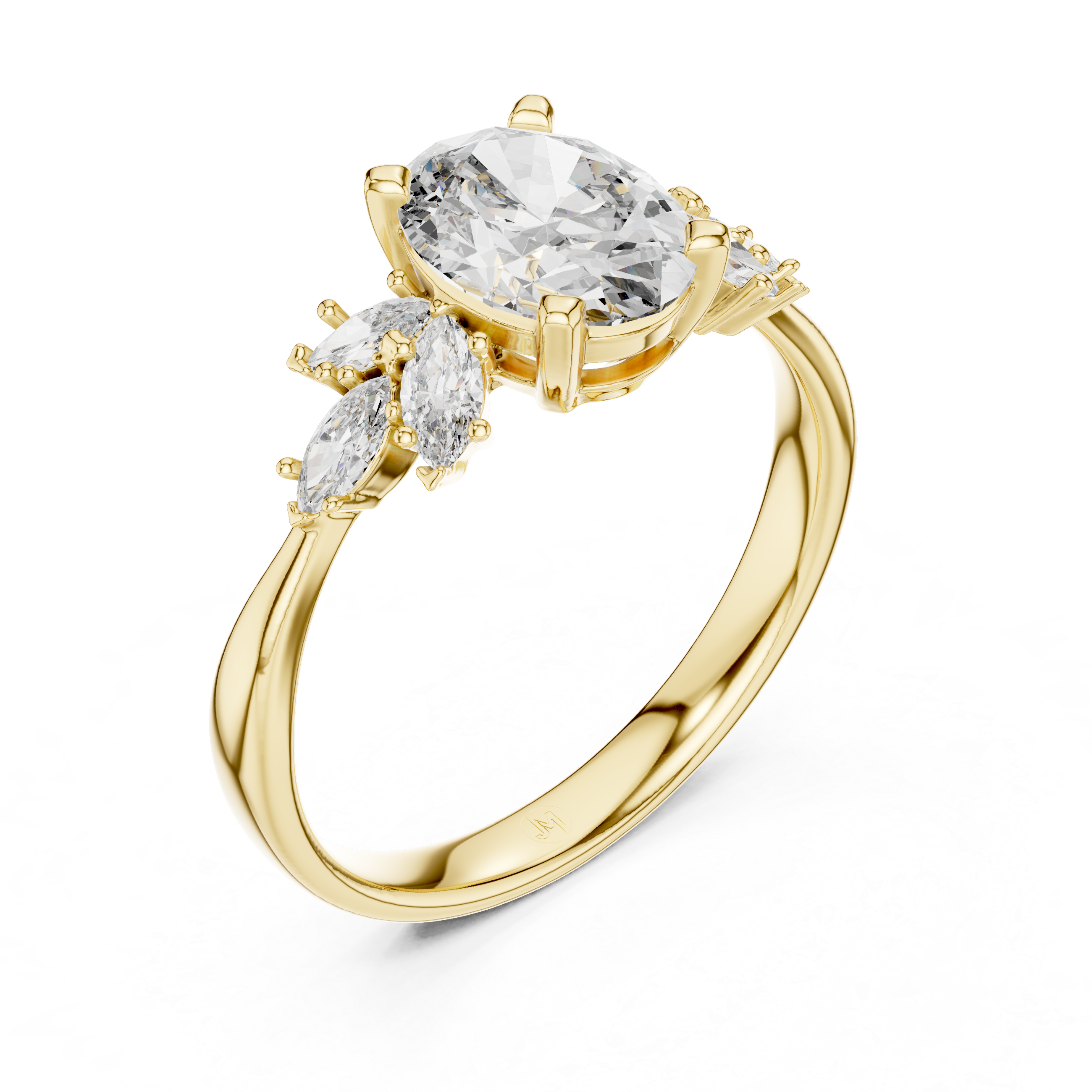 925 Silver Oval Moissanite Cluster Engagement Ring 14K Gold Plated