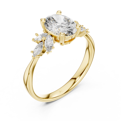 925 Silver Oval Moissanite Cluster Engagement Ring 14K Gold Plated