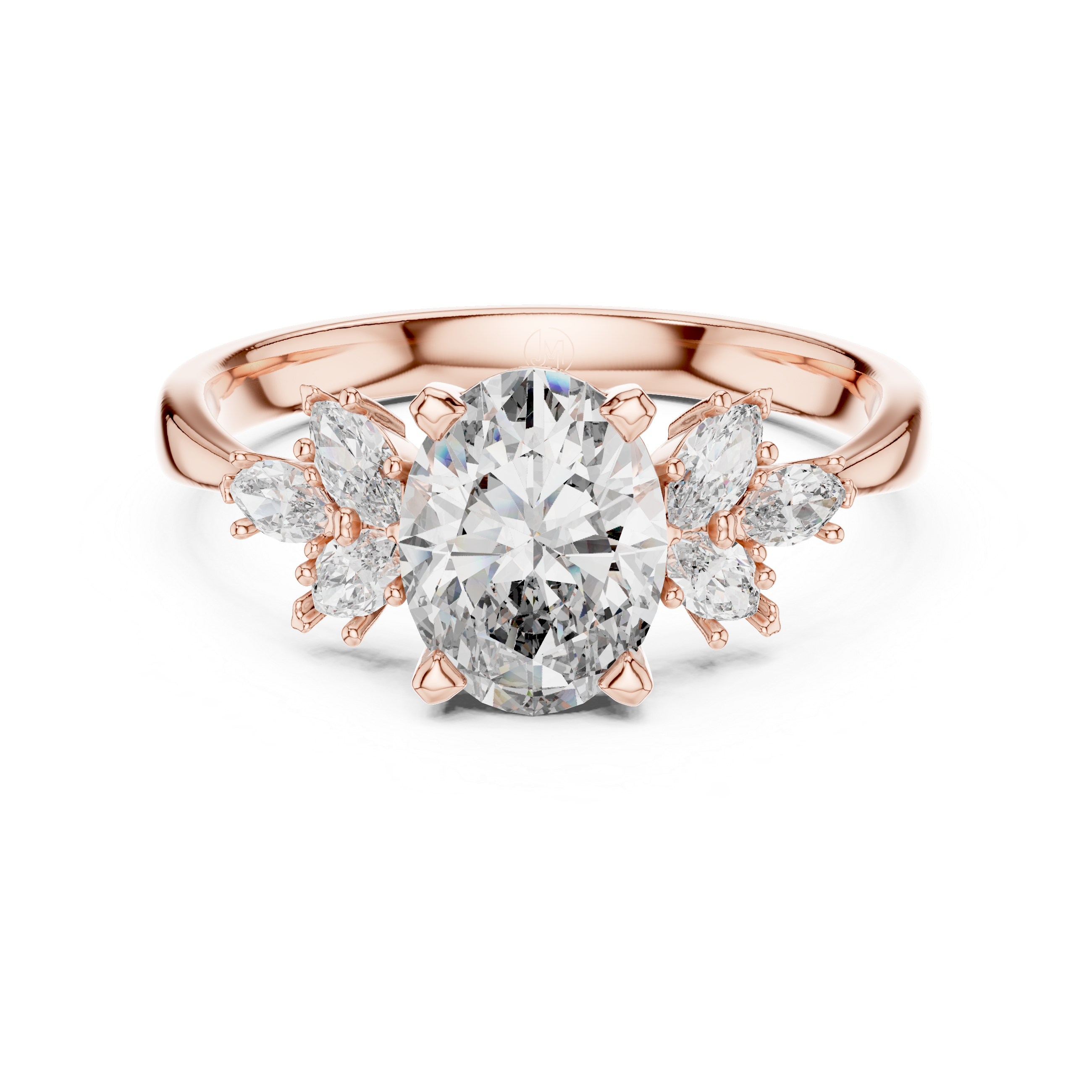 925 Silver Oval Moissanite Cluster Engagement Ring 14K Gold Plated