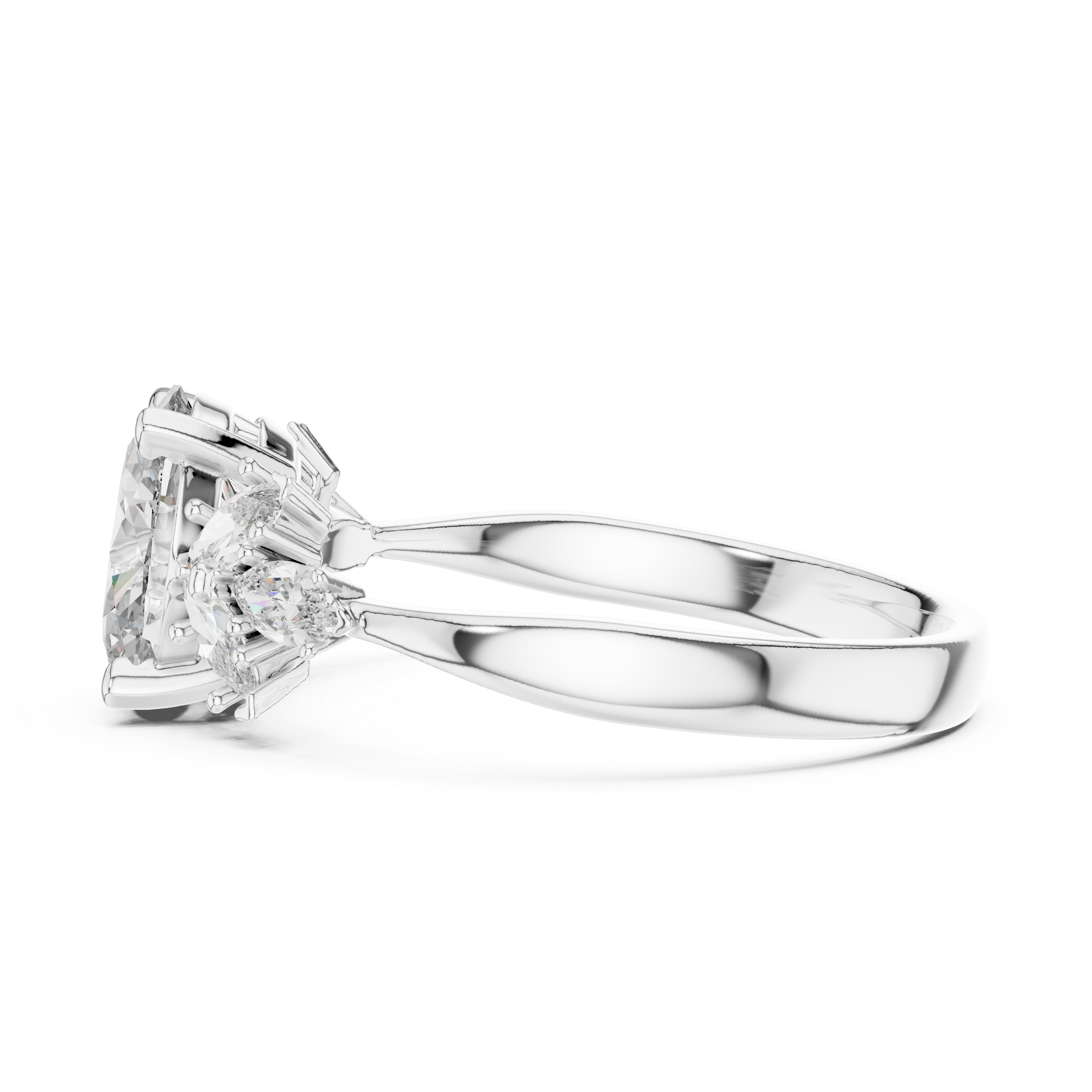 925 Silver Oval Moissanite Cluster Engagement Ring 14K Gold Plated