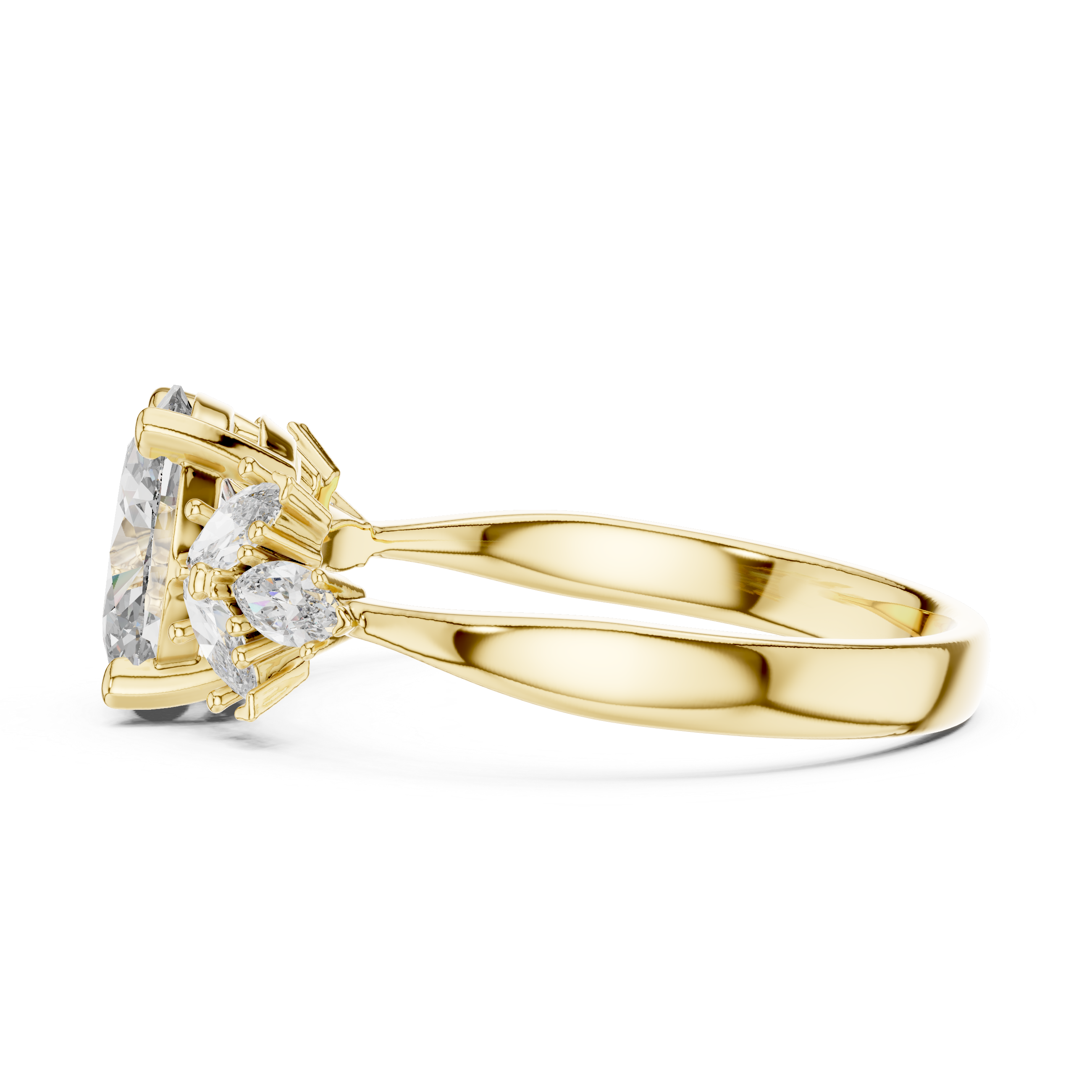 925 Silver Oval Moissanite Cluster Engagement Ring 14K Gold Plated