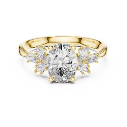925 Silver Oval Moissanite Cluster Engagement Ring 14K Gold Plated