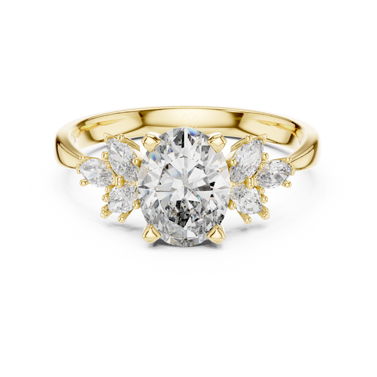 925 Silver Oval Moissanite Cluster Engagement Ring 14K Gold Plated