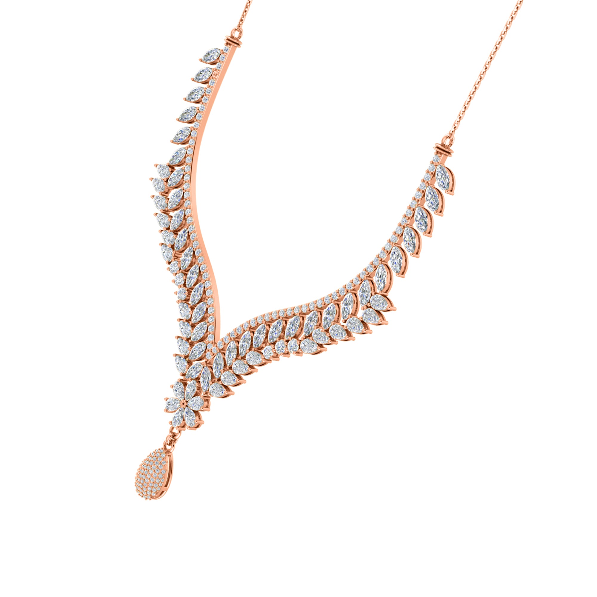 Charmante RKC 18 CT Moissanit-Halskette, 925er Silber, 14 Karat Roségold plattiert, Produktgewicht: 17,00 GM, Höhe: 100,00 mm