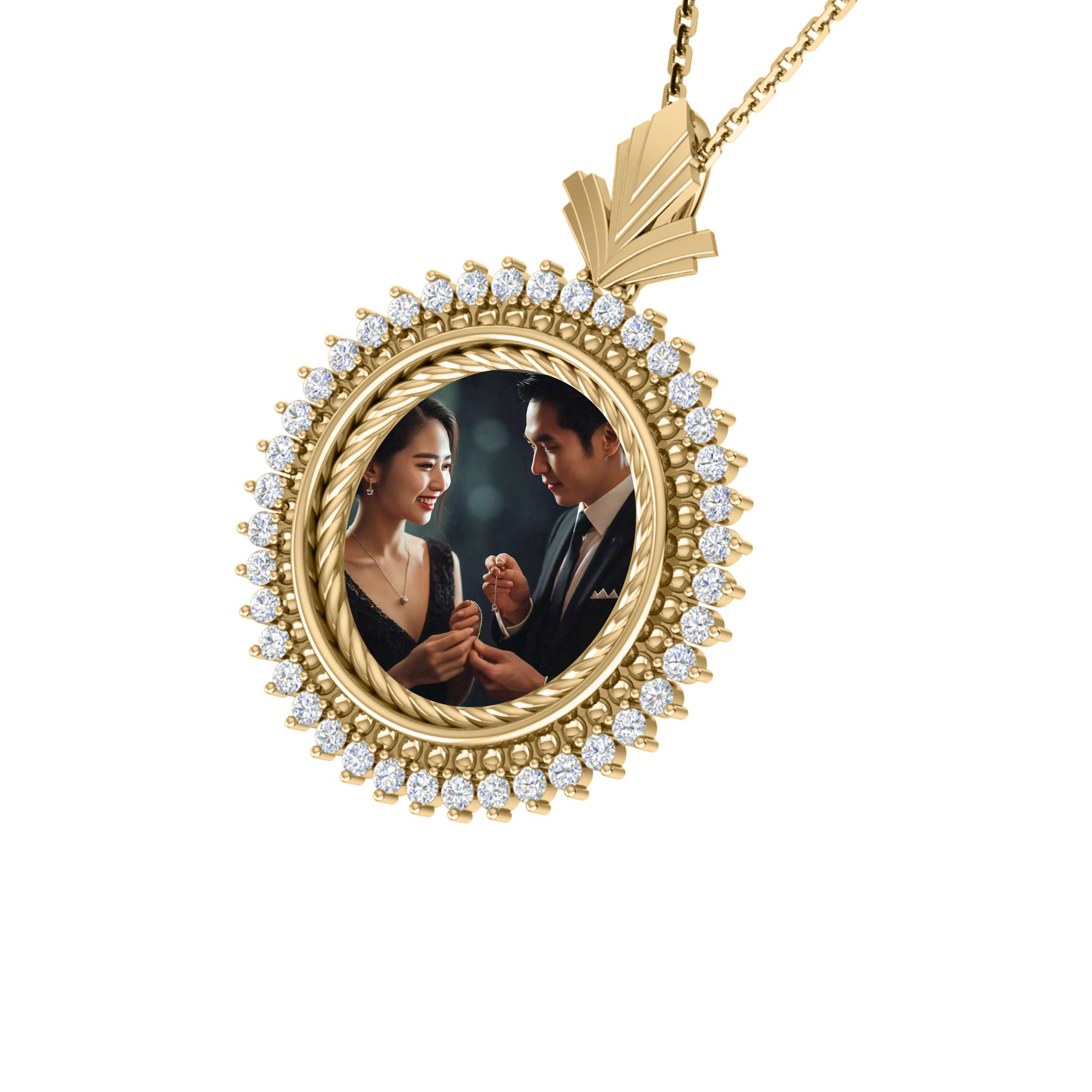 RKC 0,52 ct Moissanit-Foto-Anhänger, 925er Silberschmuck, 14 Karat Gelbgold vergoldet, Gewicht 5 g, Höhe 21 mm