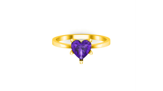 RKC Birthstone Amethyst Engagement Rings 14k Yellow/ White Gold Plated Gift For Her Wt 1.90 gm Width 1.50 MM