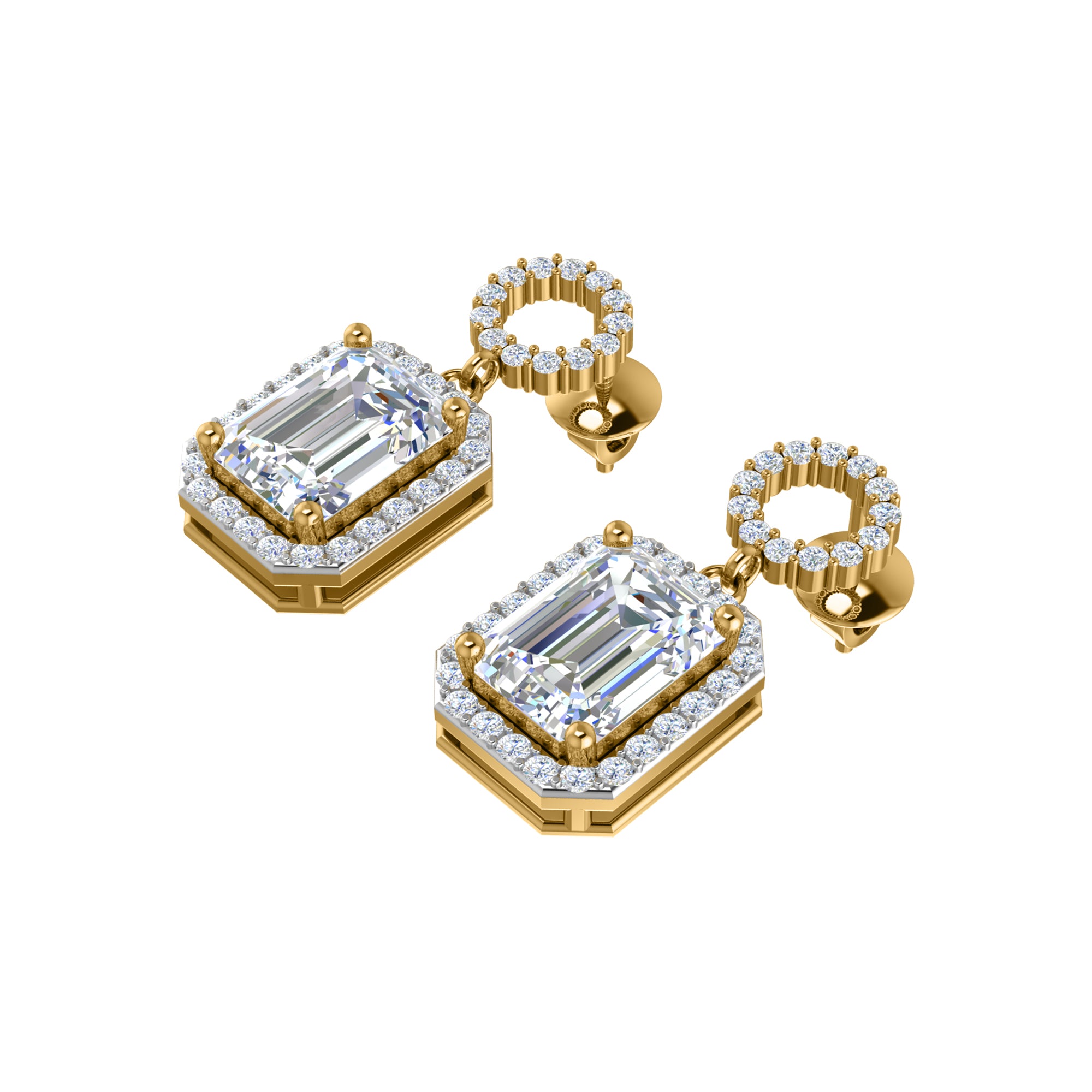RKC 925 Sterling Silver Drop Ciondola Halo Orecchino da donna in oro giallo 14k su peso 3,20 altezza 19,60 mm