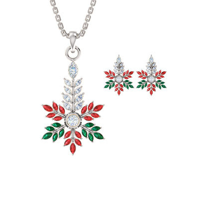 RKC 925 Silver Golden Total 2.69Ct CZ Pendant Wt 3.60gm And Wt Earring 3.20gm Set With 14K Yellow Gold Plated