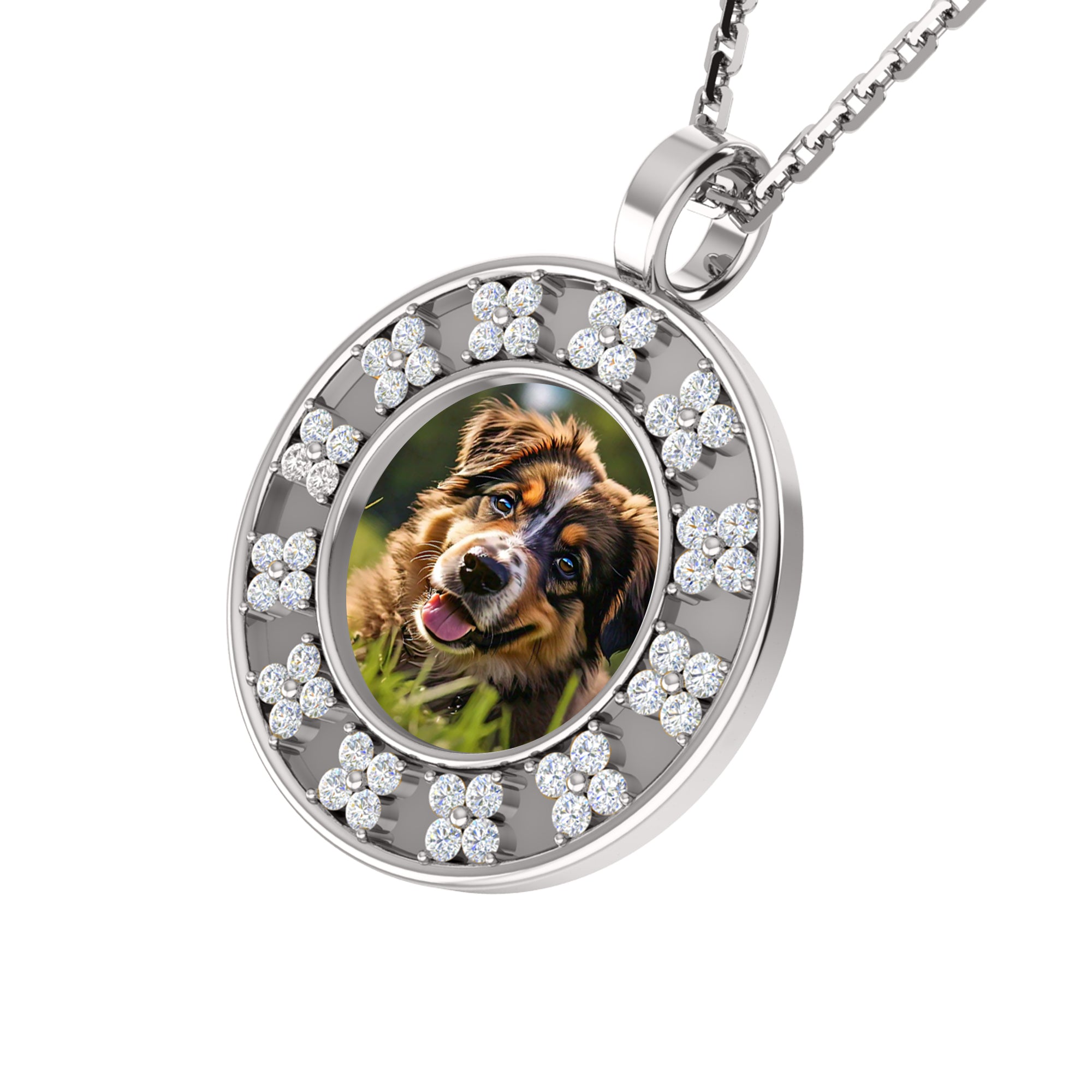 Ciondolo con foto Halo in Moissanite da 0,48 ct, gioielli in argento 925, placcato in oro giallo 14 carati, peso 5 g, altezza 20 mm