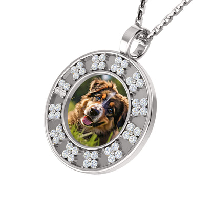 Ciondolo con foto Halo in Moissanite da 0,48 ct, gioielli in argento 925, placcato in oro giallo 14 carati, peso 5 g, altezza 20 mm