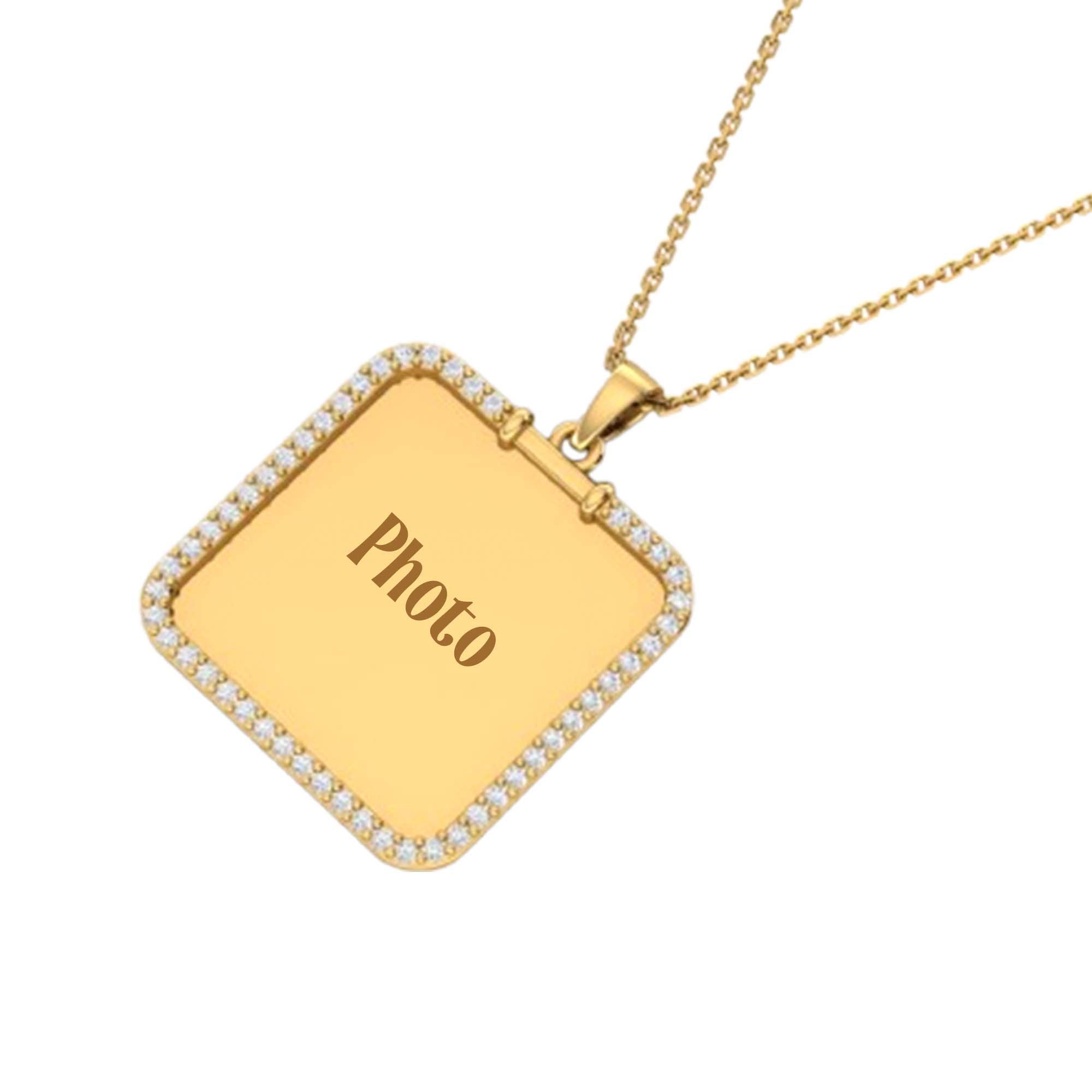 RKC Moissanite Square Shape Photo Locket Memory Pendant 14k Yellow Gold Plated 925 Silver