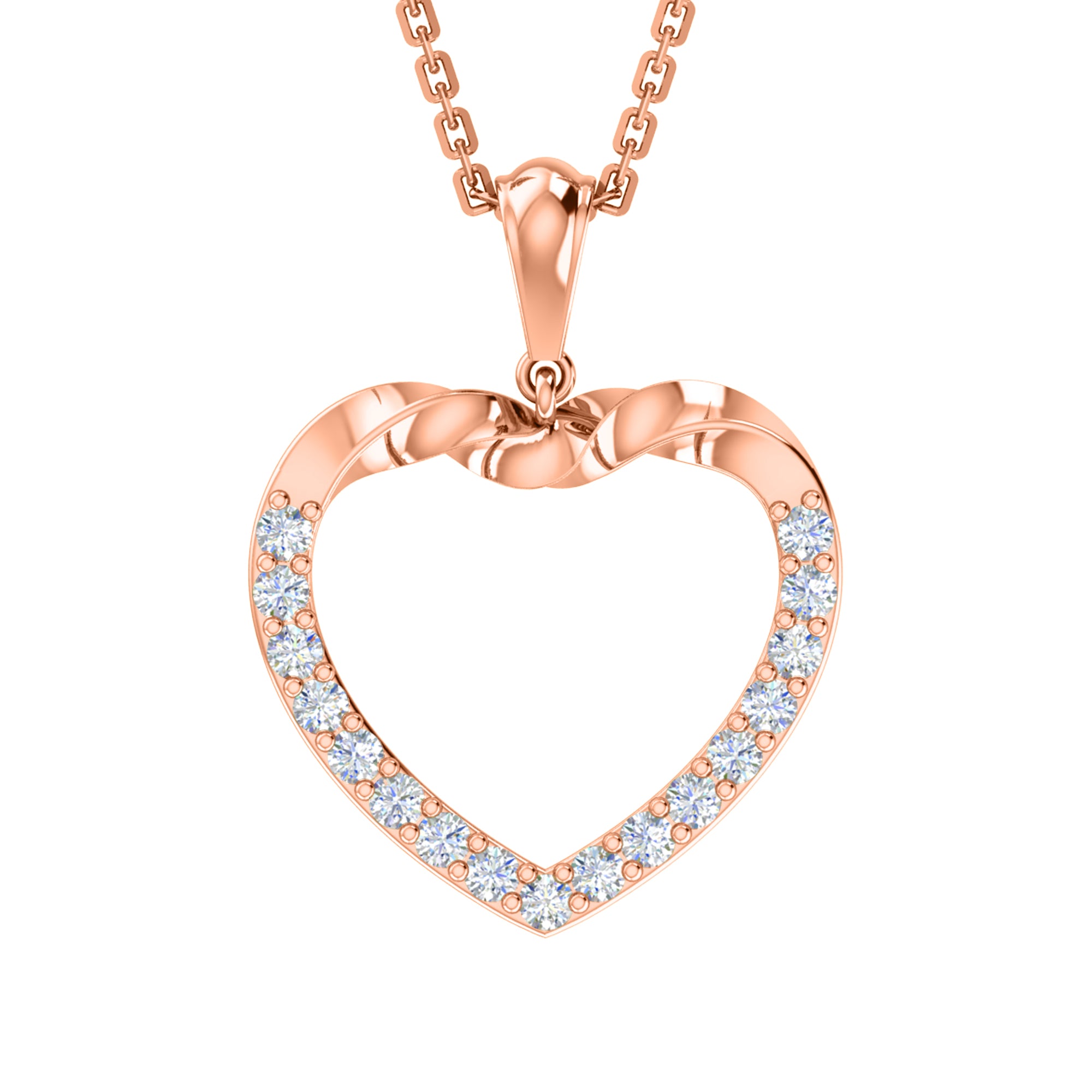Ciondolo a forma di cuore in moissanite da 0,51 ct RKC, gioielli in argento 925 placcati in oro bianco 14 carati, peso 3,60 g, altezza 28 mm.