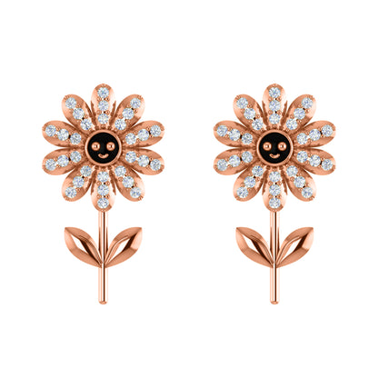 RKC 925 Sterling Silver Girasole Push Back Orecchino da donna in oro bianco 14k su peso 3,00 g, altezza 18,00 mm